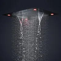 Black Shower Head Luxury El Big Rain Waterfall 3 Funktioner Howerhead Electricity LED -ljus 600 x 800 mm 304 Rostfritt stål301W