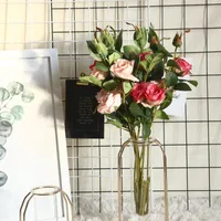 Decorative Flowers & Wreaths Head Silk Camellia Rose Artificial Long Plastic Stem Wedding Road Lead Faux Fabric Fake Flower Home DecorationD