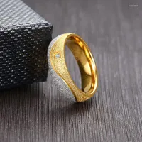 Wedding Rings Unique Women Men CZ Stone Bands For His Her Gold Color Stainless Steel Love Promise Anniversary GiftsWedding Toby22
