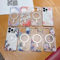 Flower Transparent Magnetic Matte Surface Phone Cases for iPhone 11 12 13 14 pro Max Magsafe Wireless Charging All-inclusive Protective Case