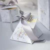 New Creative Gray Marble Pyramid Candy Box Bag For Party Baby Shower Paper Books Package Wedding Favors Thanks Gift Box1232J