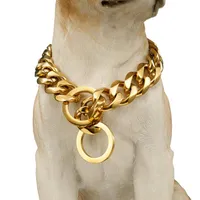 16-26 Dog Pet Collar Safety Anti-lost Silver Chain Necklace Curb Cuba Link 316L Stainless Steel Jewelry Dog Supplies Wholesa240z