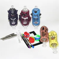 Monster Shisha Glass Nektar Bong Kits Zigaretten -Set Cartoon Harzrohr 14mm Gelenk mit Silikonwachsbehälter Gläser Strohöl -Rigs Wasserrohre Bongs