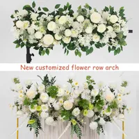 100cm 50cm人工結婚式の花の壁鉄のアーチの背景の装飾は、偽の絹の牡丹ローズロウテーブルセンターピースアレンジ220530