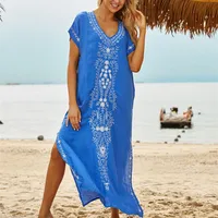 Cover up Beach Maxi Dress Robe De Plage Embroidery Cover Up Sarong Women Pareo Tunic For Swimwear 220618