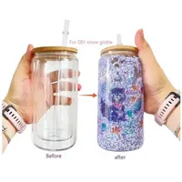 12oz 16oz DOuble wall Sublimation Glass Mugs Blanks Bamboo Lid Frosted Beer Can Glass Tumbler Mason Jar Cups Mug With Plastic Straw for Iced Coffee F0817