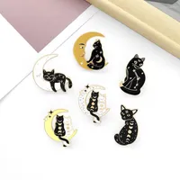 Szpilki broszki czarownice koty emalia pin faza faza Kreator torba Kot Lapel Czarna biała odznaka rzemieślnicza Prezent dla przyjaciół Seau22