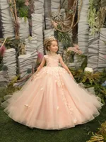 2022 Flower Girl Dresses for Weddings Sleeveless Talle Party Dress for Kids Girl Lace Applicques Princess Ball Gown Pageant MC2300