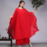 Ethnic Clothing Traditional Chinese Style Women Yoga Set Linen Loose Sweatshirt Pant Female Meditation Tai Chi Cheongsam Suit T2498Ethnic