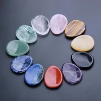 Pendant Necklaces Natural Gemstone Worry Stone Healing Crystal Reiki Amethyst Rose Quartz Relieve Pressure Massage Oval Press Thumb