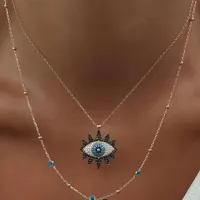 Vintage Boho -Stil österreichischer Kristallblau Evil Eye Pendent Halskette für Frauen 18K Gold plattiert Doppelschicht Kette Viel Glück Charm Halskette Schmuck Geschenk