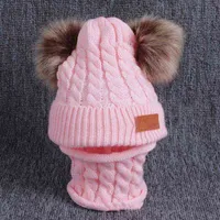 Baby hoed pompon winter sjaal freunden hoed gebreide leuke cap voor meisjes jongens casual effen kleur meisjes Hoed Baby Cap L220728