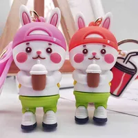 مفاتيح الرسوم المتحركة PVC Key Pendant Milk Tea Rabbit Key Chain Doll Propack Pendant Design
