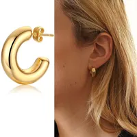 Hoop & Huggie Medium Chunky Tube Hoops Earrings Gold Filled Stainless Steel Stud Charm Bohe Girls Pierced WholesaleHoop