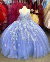 Glitter Princess Quinceanera Dresses 2022 Appique Corset Sweet 16 Dress with Detachable Cape Vestidos de 15 Anos Prom Party