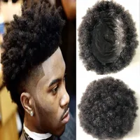 Volledige dunne huid Afro toupee top verkopen Maleisische mensenhaarvervanging afro kinky curl pu unit voor zwarte mannen snel express leveren287h