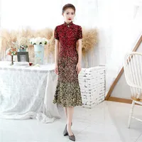 Ethnic Clothing Plus Size 6xl Chinese Embroider Qipao Classic Women Velvet Sequins Cheongsam Oriental Bride Wedding Dress Evening Party Gown