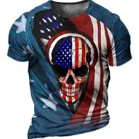 Мужские футболки мужской череп американский флаг 3D футболка повседневная короткий рукав хип-хоп летний цифровой печать топ-одежда