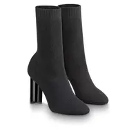Zapatos de diseño Mujeres Silueta Silueta Bota de tobillo negro Estiramiento Textil Martin Botas Tacón alto Botas de calcetín Bordado Lady Zapatos con caja NO50