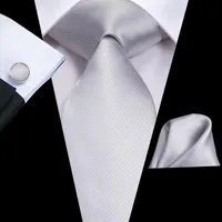 Bow Ties Silver Gery Solid Silk Wedding Tie For Men Handky Cufflink Gift Mens Necktie Fashion Designer Business Party Dropshiping Hi-TieBow