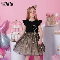 VIKITA Party Dresses for Girls Children Stars Sequins Shiny Vestidos Girl Elegant Prom Evening Princess Summer Ball Gowns 220519