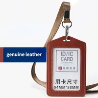 Card Holders Leather Certificate Cover Double-sided Transparent Work Chest Lanyard Worker Student Bus Access C