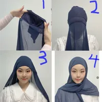 Instant Hijab With Cap Heavy Chiffon Jersey Hijab For Women Veil Muslim Fashion Islam Hijab Cap Scarf For Muslim Women Headscarf 220815
