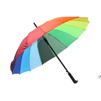Regnbåge paraply långt handtag rakt vindtätt färgstarka paraply kvinnor män regn paraply ljje13490