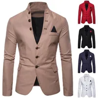 Men&#039;s Suits & Blazers Suit Blazer Long Sleeve Stand Collar Tuxedo 3 Button Slim Jacket Coat Americana Hombre BlazerMen&#039;s