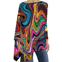 Women&#039;s T-Shirt Liquid Marble Abstract Colorful Stripe Art Kawaii Long Sleeve T-Shirts Loose Big Size Tees Female Pattern Tops Gift IdeaWome
