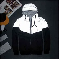Half reflective jacket men women harajuku windbreaker jackets hooded hip-hop streetwear night shiny zipper coat Plus Size 4XL L220629