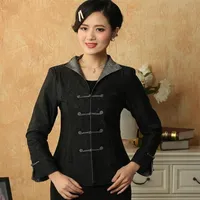 Women's Jackets Women Silk Satin Jacket Black Traditional Chinese Style Blouse Embroidery Floral Outwear Slim Vintage Button 2097