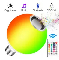 E27 App Smart RGB -glödlampa Ljus trådlös Bluetooth -högtalare LED -lampa RGBW Light Music Player Dimble Remote Control 110V 220V