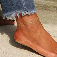 Cavigliere perline a strati in acciaio inossidabile per donne bracciabili regolabili braccialette sandali estivi sandali estivi no fadinganklet
