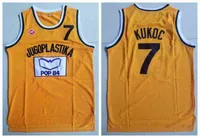 Heren Toni Kukoc Jersey #7 Jugoplastika Joegoslavië Europese basketbaltruiensgebakte geel S-XXL