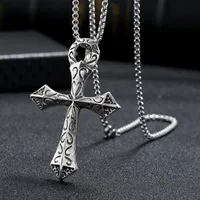 Chains Vintage Big Cross Pendant Necklace For Men Women Punk Jewelry 60cm Stainless Steel Chain Trendy Cool NecklaceChains