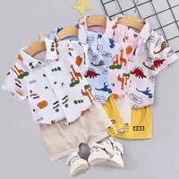 2st/Set Children's Clothing Summer Baby Boy Clothes Baby Collar Blue Casual Shorts Set Toddler Dinosaur Outfit Ropa Bebe G220509
