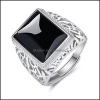 Solitaire Ring Tree of Life Anches Hollow Square Black Zircone Agate for Men Apertura di Obsidian Calcedy Obsidian Retro Sexyhanz Dhmlw