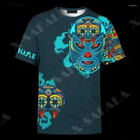 Camisetas para hombres Dios Tlaloc mexicano Masilla de lucha libre Maya Aztec 3d Tops Tops Camas de manga corta Fibra de leche informal Algodón de gran tamaño