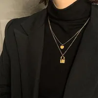 Pendant Necklaces MEYRROYU Stainless Steel Double Layer Gold Color Lock Charms Joker Chain Choker 2022 Female Fashion Party Jewelry