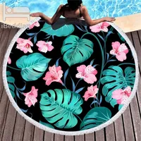Plantas tropicales impresas toalla de playa redonda grande para alfombras de yoga para adultos microfibra con borlas gruesas de 150 cm toallas de playa grandes Y20266V