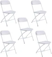 5パックの白いプラスチック折りたたみ椅子屋内屋外ポータブルスタック可能なコマーシャルシートイベント用のスチールフレーム付きオフィスウェディングパーティーピクニックキッチンダイニングSXJUN7