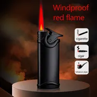 Metal Red Flame Butane Windproof Lighter Creative Jet Torch Cigarette Cigar Pocket Pipe Turbo Refillable Gas Lighter Portable Smoking Accessories