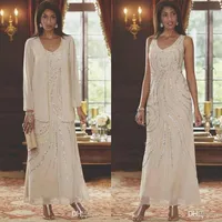 Elegant Mother of the Bride Dresses with Jacket Beading Sequins Wedding Guest Gowns 2020 Ankle Length Plus Size Mother's Dres2373