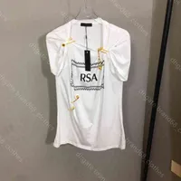 22SS Fashion Women Cotton T Shirt Gold Pin Designer Letni Koszulka z krótkim rękawem Wydrukowana Logo Logo Proste koszulki Casual Pullover 5a Odzież żeńska