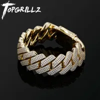 Topgrillz Mens Bracelet 20mm 3 Rij Zirconia Prong Link Chain Iced Out Micro Pave CZ Cuban Chain Hip Hop Fashion Sieraden voor cadeau 220713