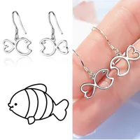 Dangle & Chandelier Cute Heart Fish Drop Earrings For Girls Party Accessories Trendy Sterling 925 Silver Hooks Earring Women Jewelry Hollow