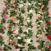 Decorative Flowers & Wreaths Silk Rose Artificial Garland For Wedding Home Room Garden Decoration DIY Arch Wall Fake Plant VineDecorative