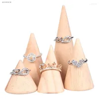 Jewelry Pouches Bags JAVRICK Natural Unpainted Wooden Ring Display Rack Stand Cone Shape Holder Organizer Brit22