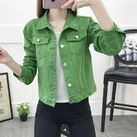 Women's Jackets Denim Jacket Coats Women 2021 Spring Autumn Casual Office Lady Short Clothes Candy Color Green Red White Yell253V